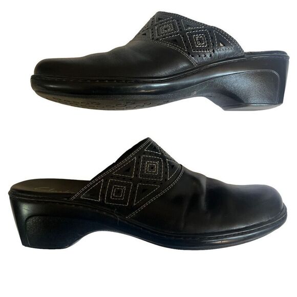 Clarks Black Leather Slip-On Mules Size 10M - Picture 7 of 12